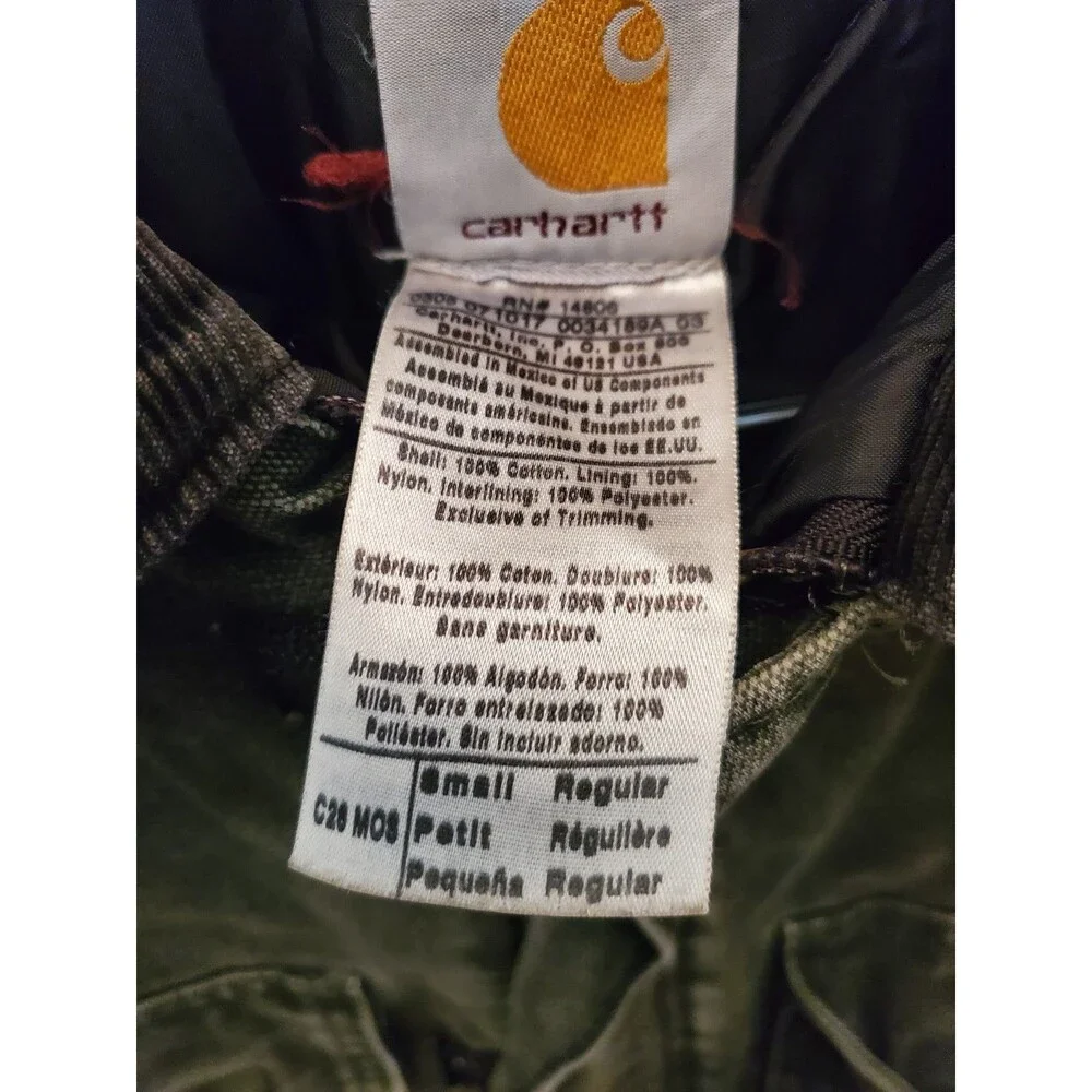 Vintage Carhartt C26 MOS Moss Green Arctic Quilt Lined Work Jacket Coat Small S